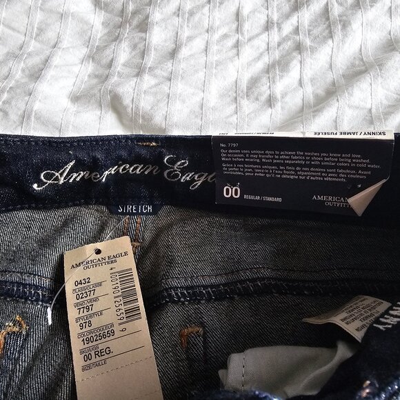 American Eagle Low Rise Patchwork Skinny Jeans - 2012 - Dark Wash - Sz 00 Reg - Picture 12 of 16